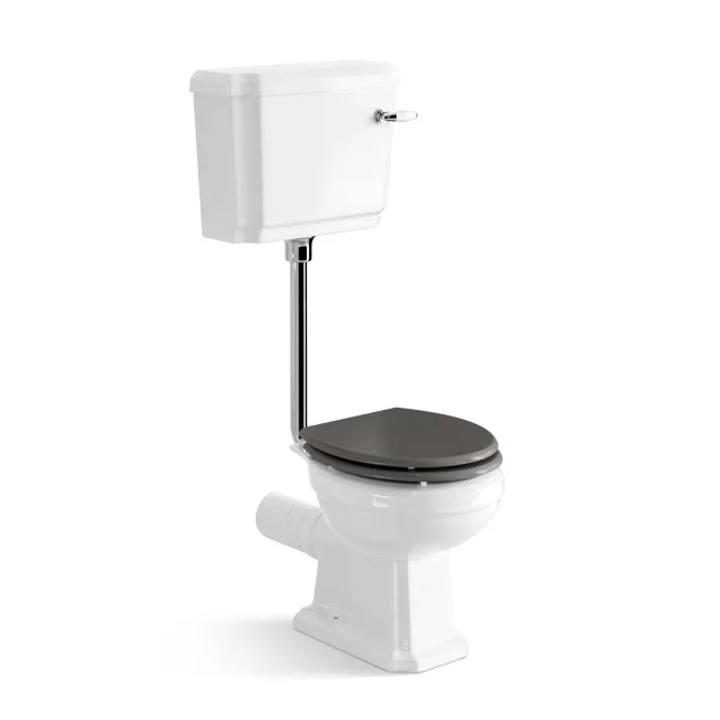 Hudson Traditional Toilet With Low-Level Cistern and Graphite Grey Wooden Seat