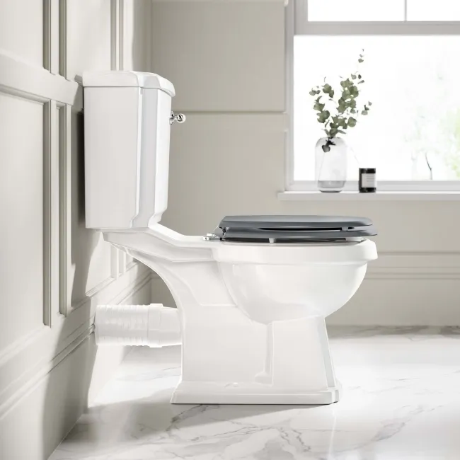 Hudson Traditional Close Coupled Toilet With Dove Grey Wooden Seat
