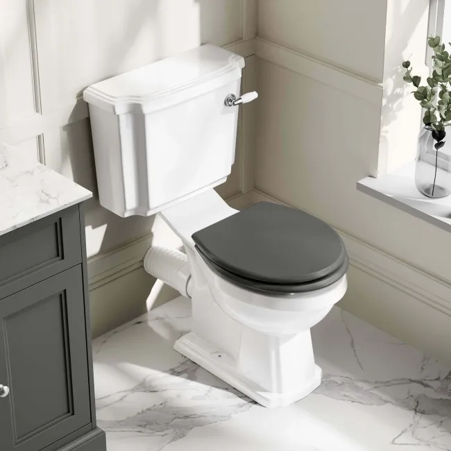 Hudson Traditional Close Coupled Toilet With Graphite Grey Wooden Seat