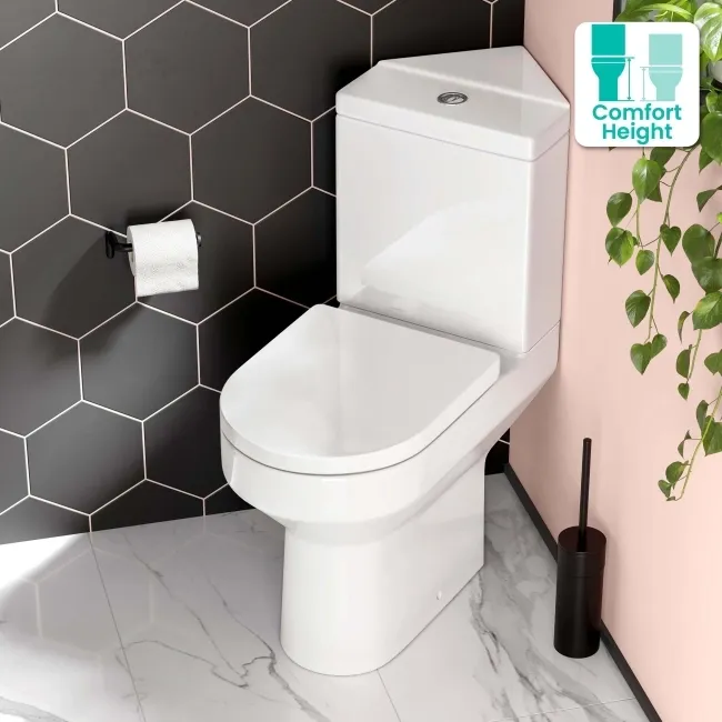 Denver Rimless Comfort Height Close Coupled Corner Toilet With Soft Close Seat
