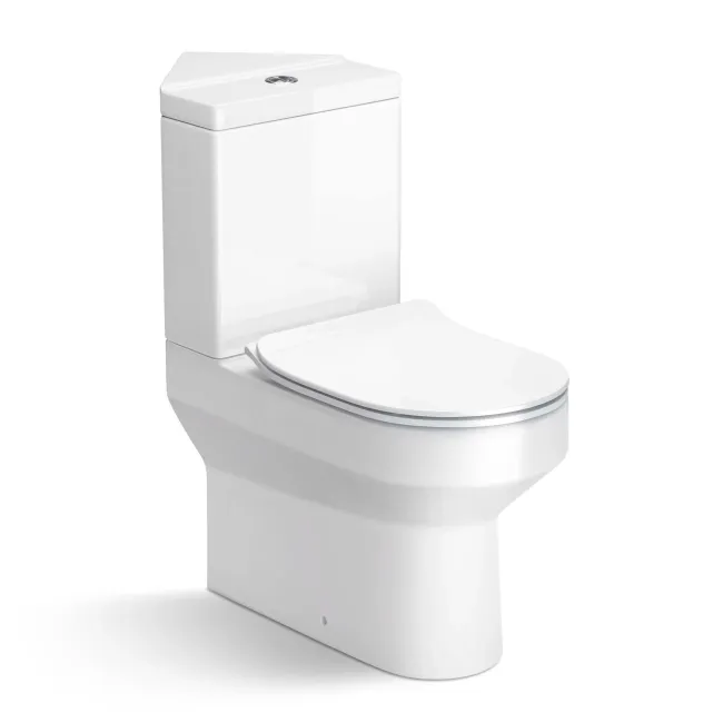Denver Rimless Fully Back to Wall Close Coupled Corner Toilet With Soft Close Slim Seat