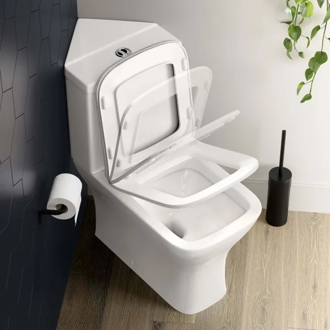 Atlanta Fully Back to Wall Close Coupled Corner Toilet With Soft Close Slim Seat