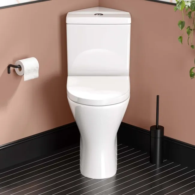 Orlando Rimless Comfort Height Close Coupled Corner Toilet With Soft Close Seat