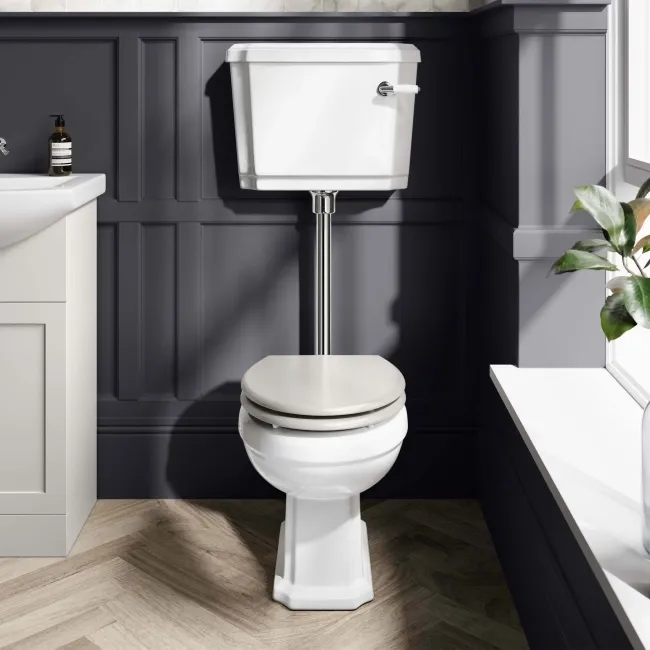 Hudson Traditional Toilet With Low-Level Cistern and Cotton White Wooden Seat