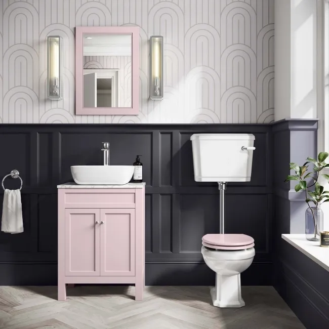 Hudson Traditional Toilet With Low-Level Cistern and Cashmere Pink Wooden Seat