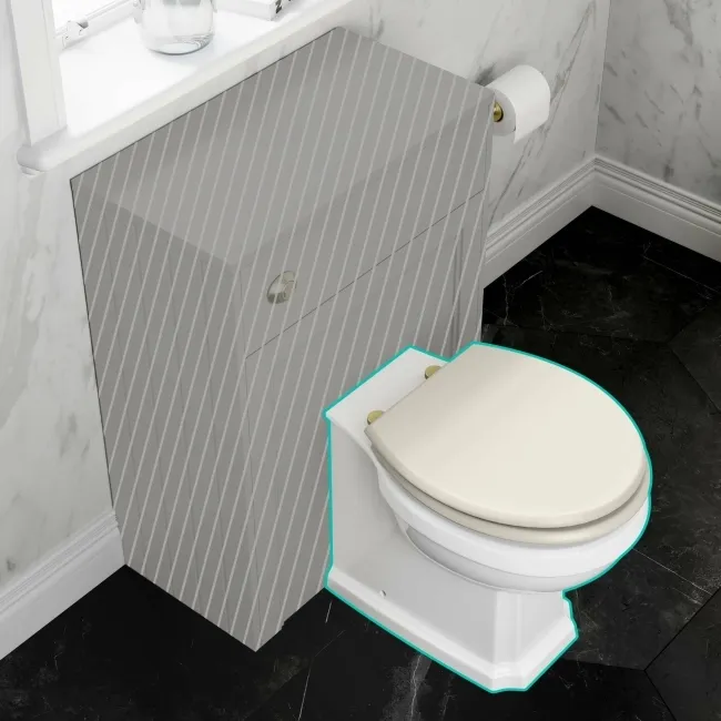 Hudson Traditional Back To Wall Toilet With Chalk White Wooden Seat - Brushed Brass Hinges
