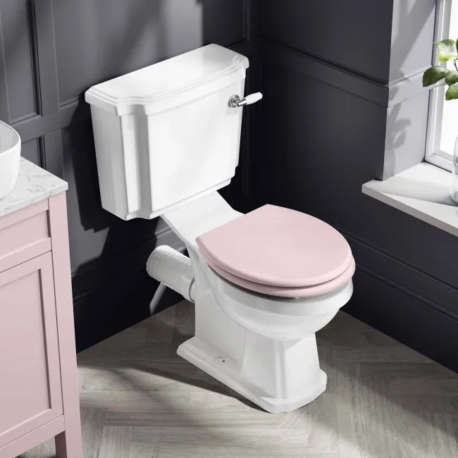 Hudson Traditional Close Coupled Toilet With Cashmere Pink Wooden Seat