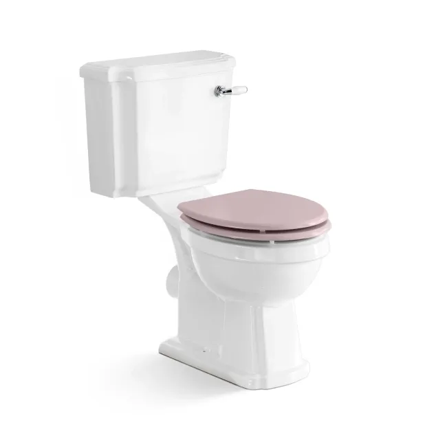 Hudson Traditional Close Coupled Toilet With Cashmere Pink Wooden Seat