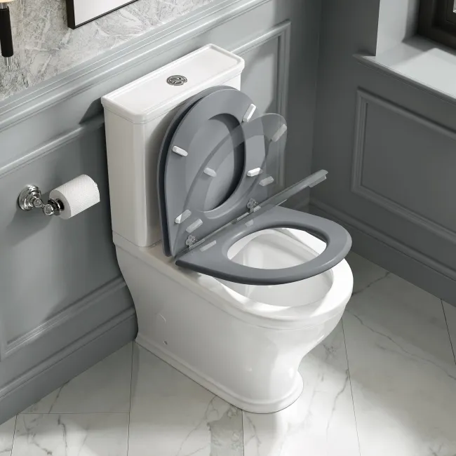 Kansas Traditional Rimless Close Coupled Toilet With Dove Grey Wooden Seat