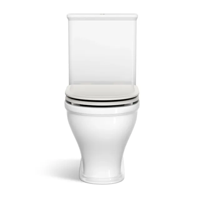 Kansas Traditional Rimless Close Coupled Toilet With Cotton White Wooden Seat - Brushed Brass Hinges