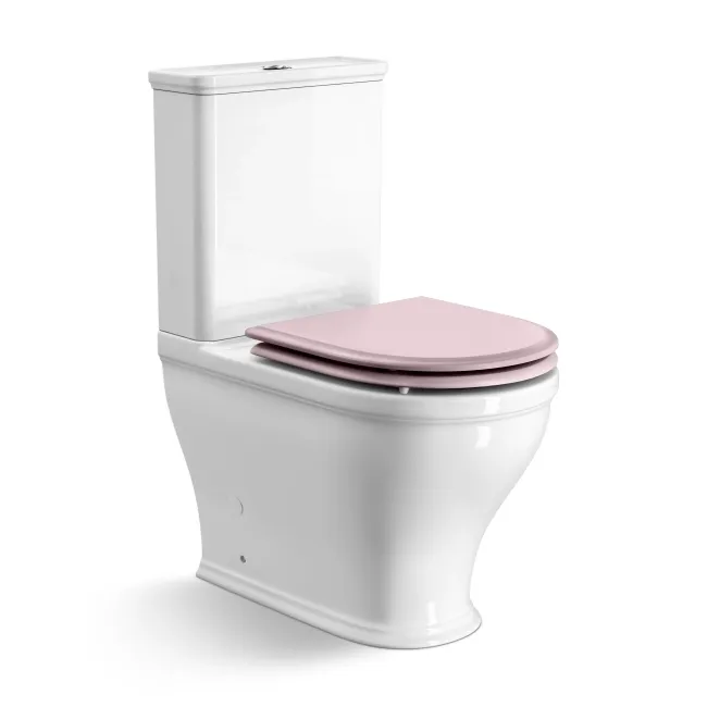 Kansas Traditional Rimless Close Coupled Toilet With Cashmere Pink Wooden Seat