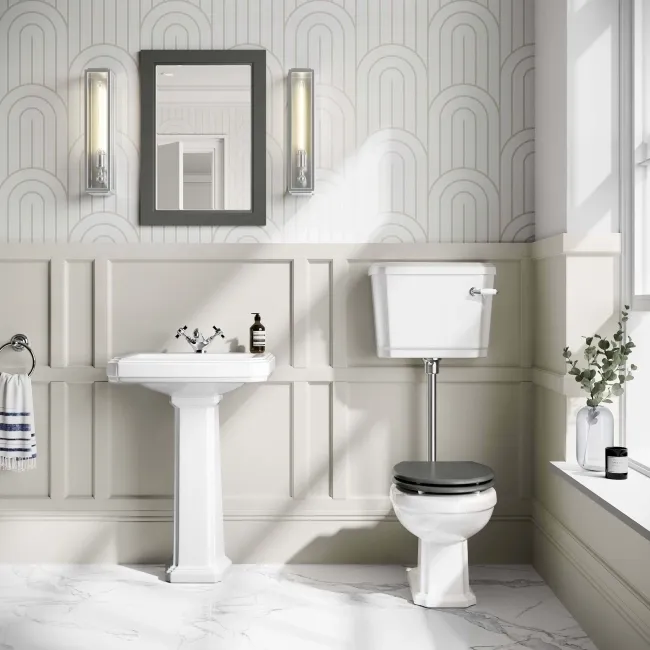 Hudson Traditional Low-Level Toilet With Graphite Grey Seat & Pedestal Basin - Single Tap Hole