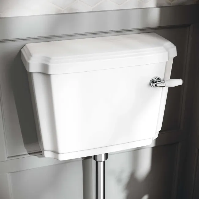 Hudson Traditional Low-Level Toilet With Chalk White Seat & Pedestal Basin - Double Tap Hole