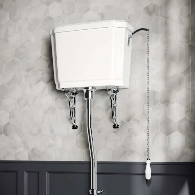 Hudson Traditional High-Level Toilet With Cotton White Seat & Pedestal Basin - Single Tap Hole