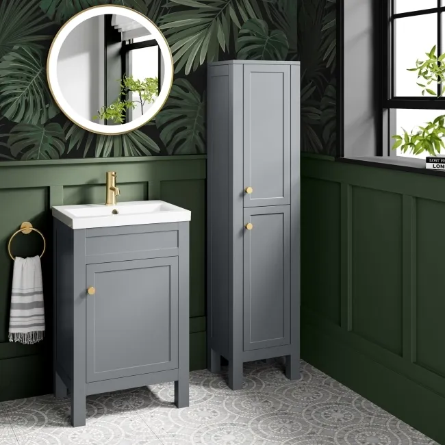 Bermuda Dove Grey Floor Standing Tall Cabinet 1500x350mm - Brushed Brass Accents