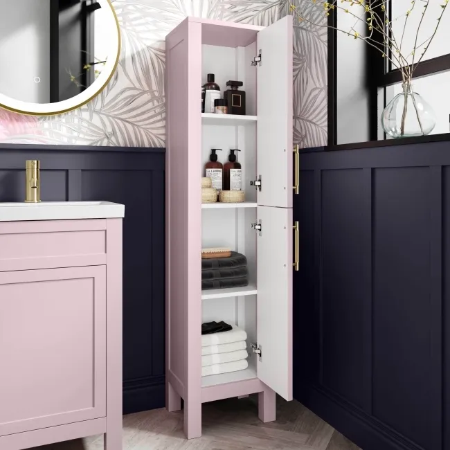 Bermuda Cashmere Pink Floor Standing Tall Cabinet 1500x350mm - Brass Knurled Handles