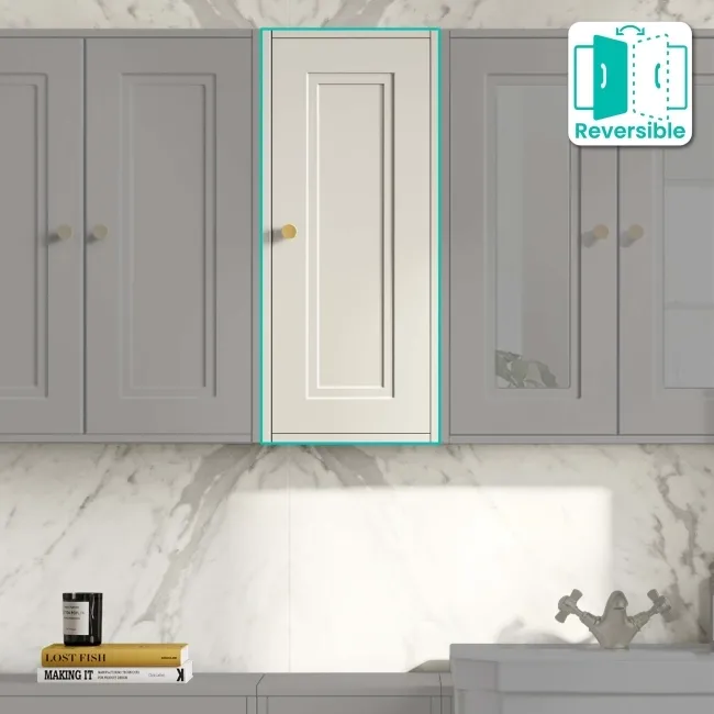 Chalk White Wall Hung Cabinet 700x300mm - Brushed Brass Accents