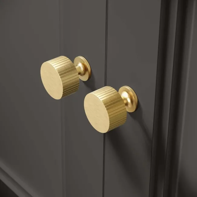 Graphite Grey Wall Hung Cabinet 700x600mm - Brushed Brass Accents