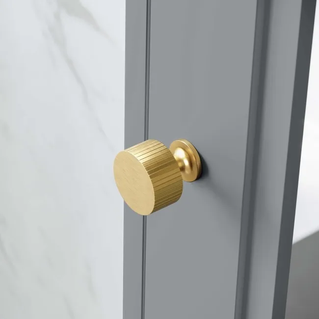 Dove Grey Mirror Cabinet 700x500mm - Brushed Brass Accents