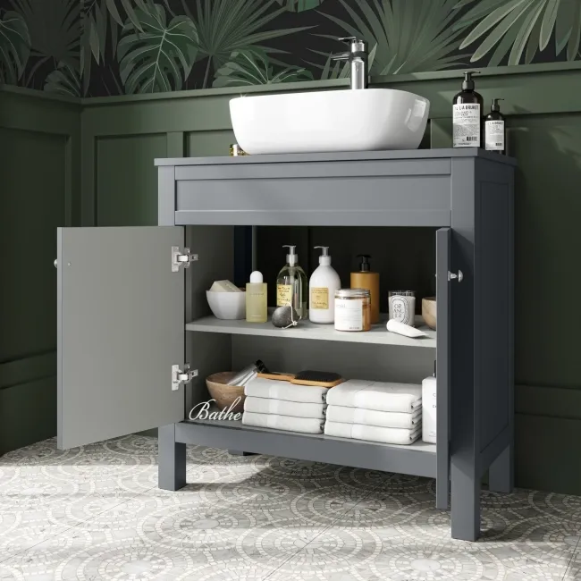 Bermuda Dove Grey Vanity With Curved Counter Top Basin 800mm
