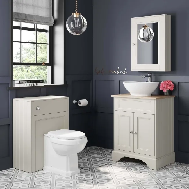 Lucia Chalk White Vanity With Oak Effect Top & Oval Counter Top Basin 640mm