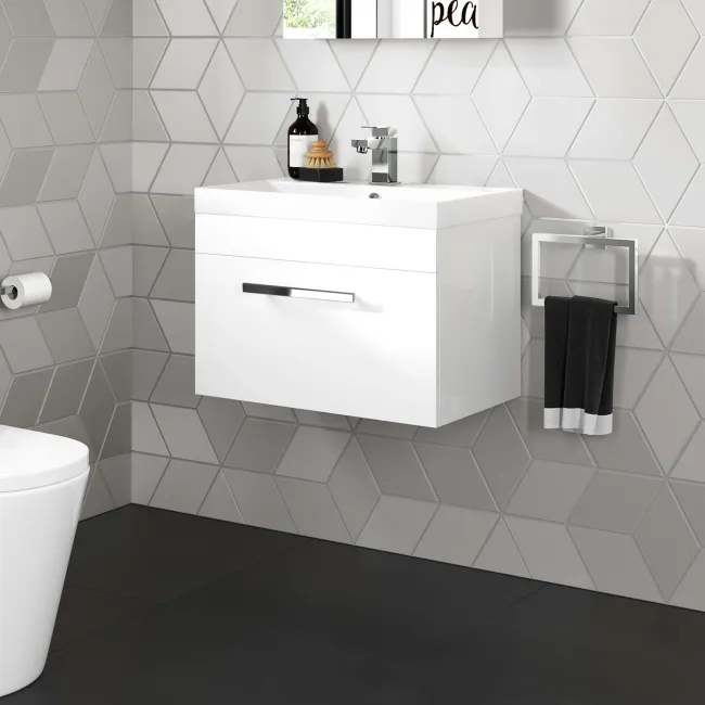 Avon Gloss White Wall Hung Basin Drawer Vanity 600mm
