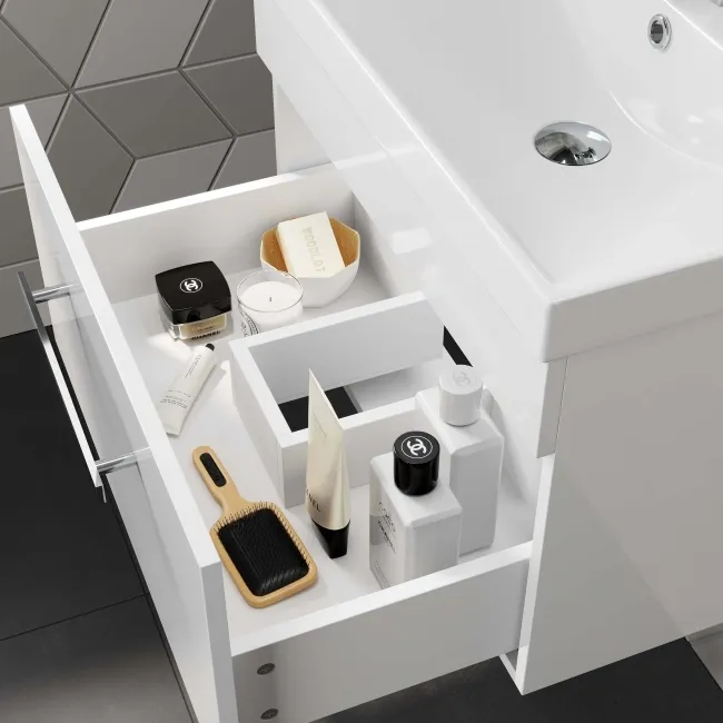 Avon Gloss White Wall Hung Basin Drawer Vanity 600mm