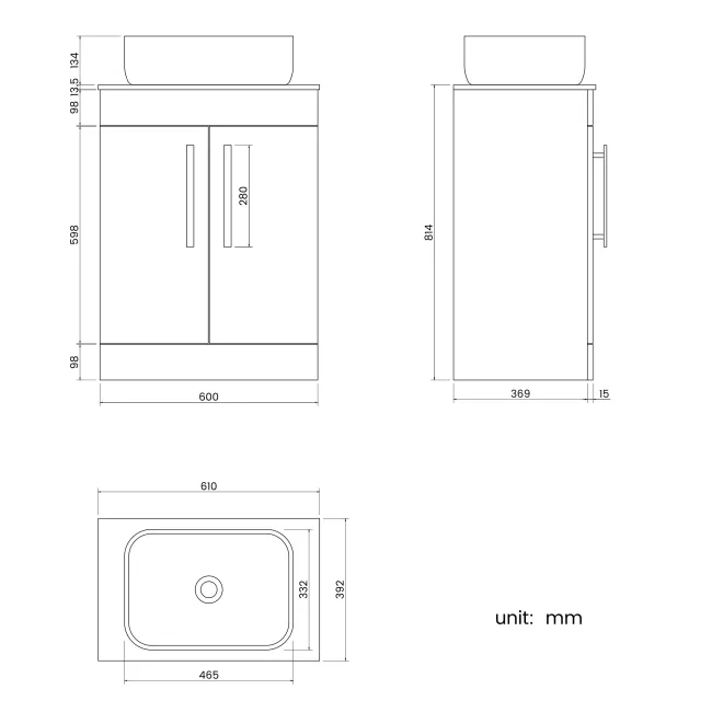 Avon Gloss White Vanity with Marble Top & Curved Counter Top Basin 600mm