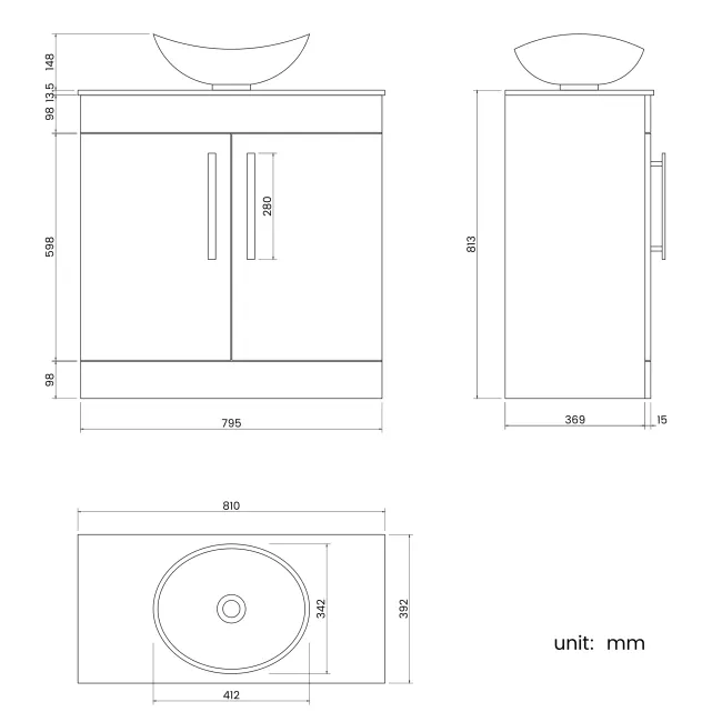 Avon Stone Grey Vanity with Marble Top & Oval Counter Top Basin 800mm