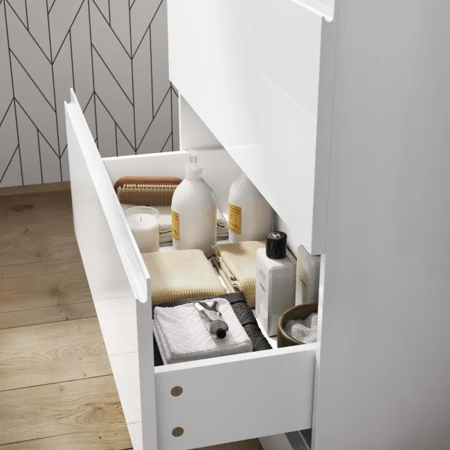 Trent Gloss White Vanity Drawer with Marble Top & Curved Counter Top Basin 800mm