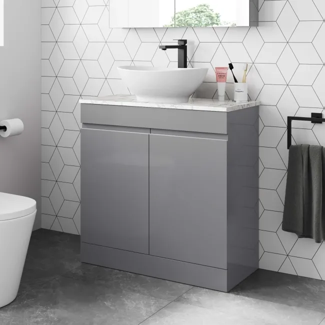 Trent Stone Grey Vanity with Marble Top & Oval Counter Top Basin 800mm