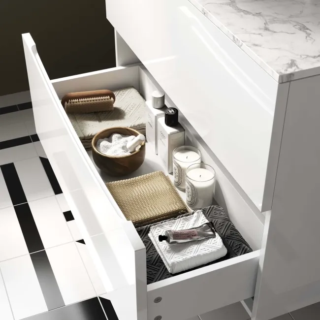 Austin Gloss White Wall Hung Drawer Vanity with Marble Top & Round Counter Top Basin 800mm
