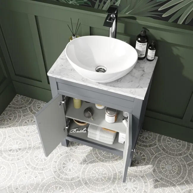 Bermuda Dove Grey Vanity with Marble Top & Oval Counter Top Basin 600mm