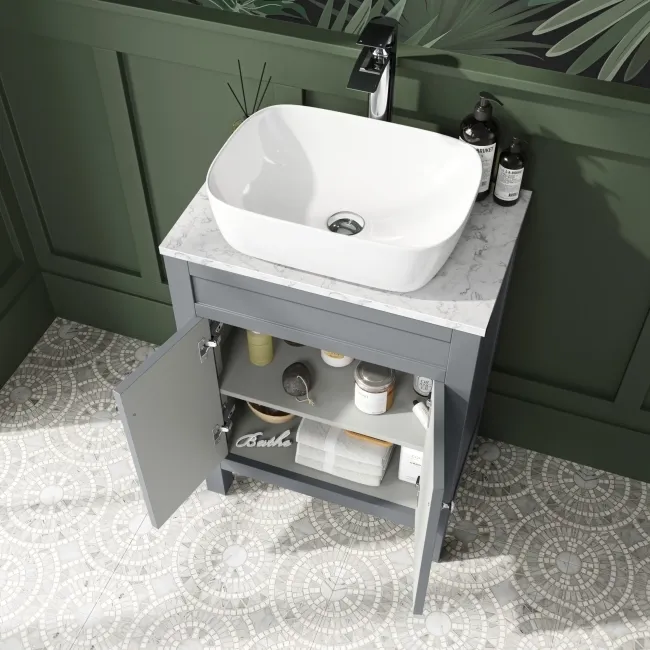 Bermuda Dove Grey Vanity with Marble Top & Curved Counter Top Basin 600mm