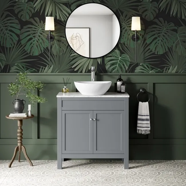 Bermuda Dove Grey Vanity with Marble Top & Oval Counter Top Basin 800mm