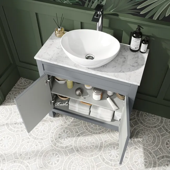 Bermuda Dove Grey Vanity with Marble Top & Oval Counter Top Basin 800mm