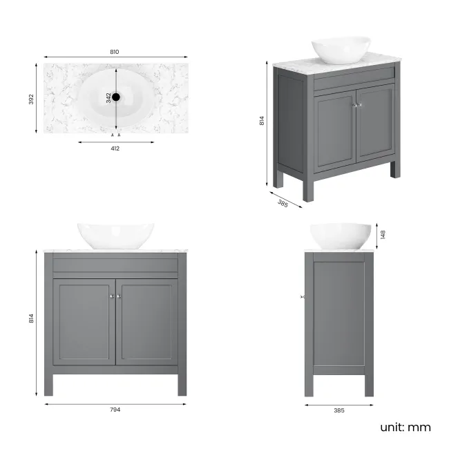 Bermuda Dove Grey Vanity with Marble Top & Oval Counter Top Basin 800mm