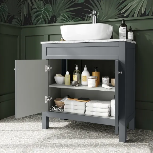Bermuda Dove Grey Vanity with Marble Top & Curved Counter Top Basin 800mm