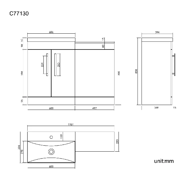Avon Gloss White Basin Vanity and Back To Wall Unit 1100mm