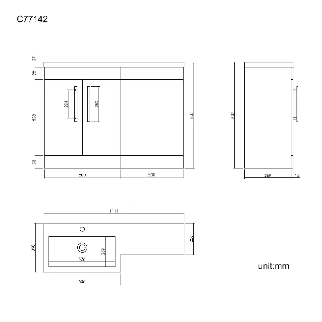 Avon Gloss White Basin Vanity and Back To Wall Unit 1100mm - Left Handed