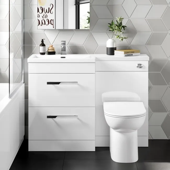 Avon Gloss White Combination Basin Drawer and Aruba Toilet 1100mm - Left Handed