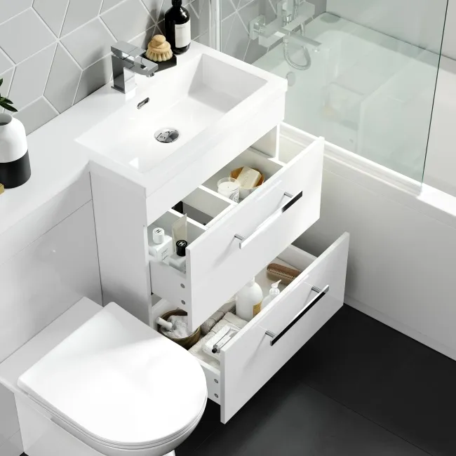 Avon Gloss White Combination Basin Drawer and Aruba Toilet 1100mm - Right Handed