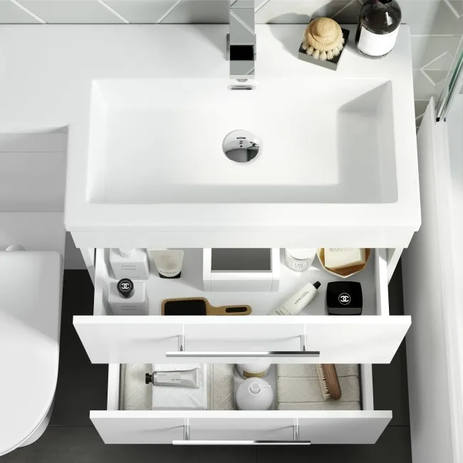 Avon Gloss White Combination Basin Drawer and Aruba Toilet 1100mm - Right Handed