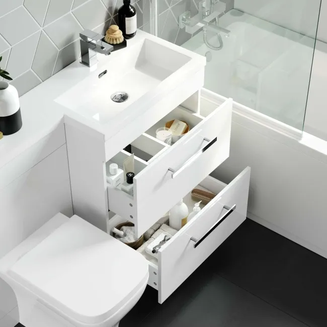 Avon Gloss White Combination Basin Drawer and Atlanta Toilet 1100mm - Right Handed