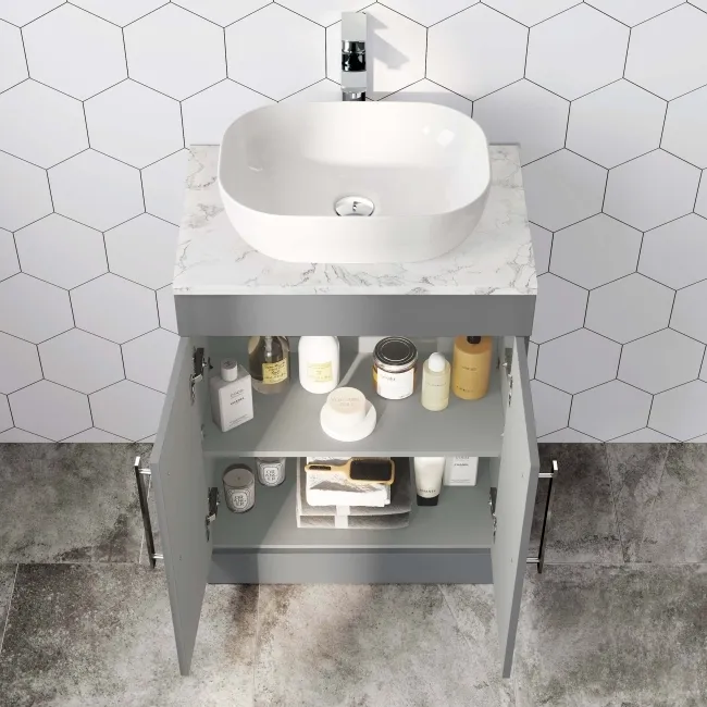 Avon Stone Grey Cabinet with Marble Top 600mm - Excludes Counter Top Basin