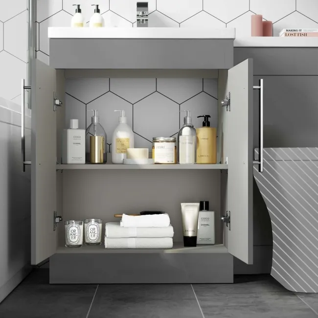 Avon Stone Grey Basin Vanity and Back To Wall Unit 1100mm - Left Handed