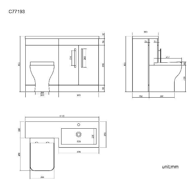 Avon Stone Grey Combination Vanity Basin and Atlanta Toilet 1100mm - Right Handed