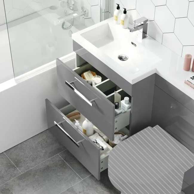 Avon Stone Grey Basin Vanity Drawer and Back To Wall Unit 1100mm - Left Handed