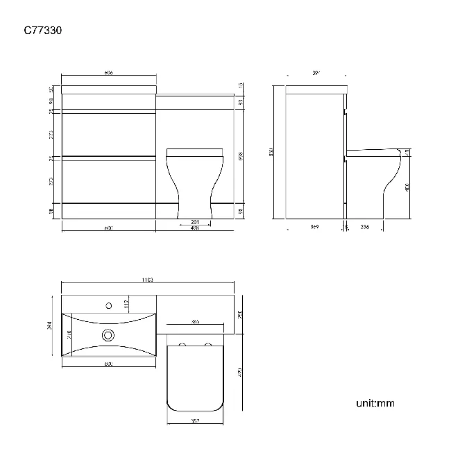 Trent Gloss White Combination Basin Drawer and Atlanta Toilet 1100mm