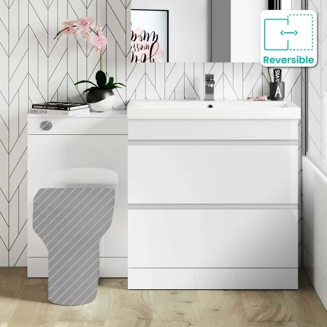 Trent Gloss White Basin Drawer and Back To Wall Unit 1300mm